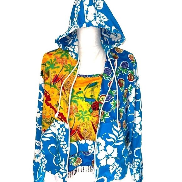 Surya Tops - Surya Jacket Tank Top Set Medium M Womens Vintage Tropical Pattern Beaded Rayon